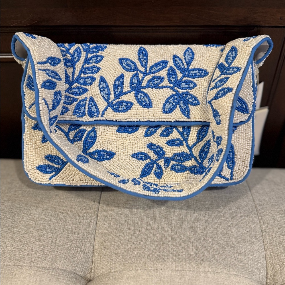Blue Floral Beaded Bag